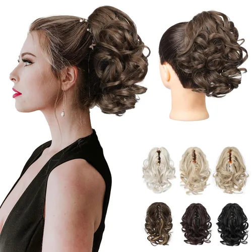 Vista 18 de REECHO Extensión de cola de caballo, 23 cm de largo, rizada, ondulada, pinza de clip para colas de caballo, extensiones de cabello HP001 para Negro