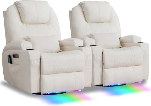 Vista 15 de AHMED Silla reclinable giratoria de doble motor, piel sintética, color Beige