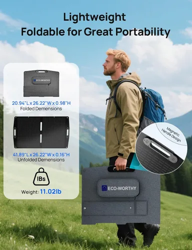 Vista 7 de ECO-WORTHY Batería de litio LiFePO4 de 12 V 50 Ah con panel solar portátil de 100 W, Bluetooth 5.0, protección a baja temperatura, se conecta al