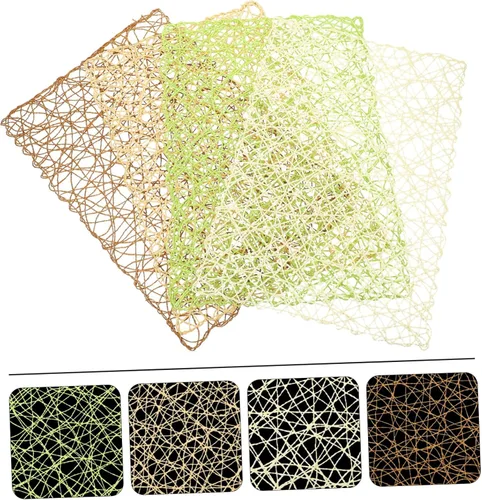 Vista 4 de Mikinona 4 manteles individuales tejidos de cuerda de papel de ratán, manteles individuales de papel aislados, tapete decorativo para colocar tazas