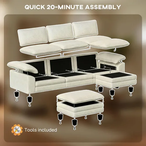 Vista 6 de HOMCOM - Sofá modular seccional, sofá de nube de gran tamaño de 124 pulgadas, color beige