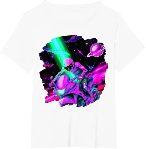 Vista 43 de Camiseta de motociclista espacial para motociclista astronauta, Negro, S