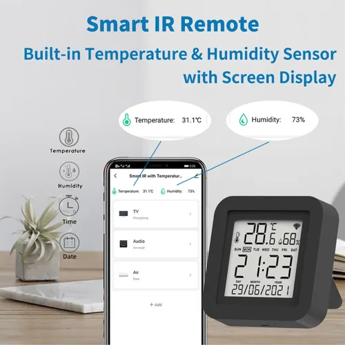 Vista 4 de Sensor de humedad de temperatura WiFi con control remoto IR para domótica Aire acondicionado de invernadero para mascotas, control de humedad