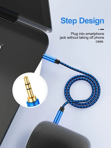 Vista 2 de Cable auxiliar de 3 pies – Cable de audio trenzado de nailon de 0.138 in para estéreo de coche, cable auxiliar para auriculares, altavoces