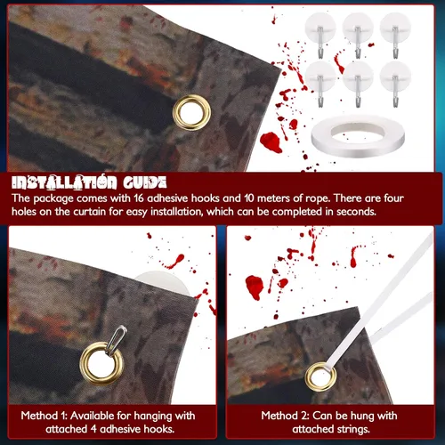 Vista 6 de SmoothNovelty 4 Pack Halloween Window Decorations Halloween Clown Curtain Scary Window Silhouettes Cover, Horror Clown with Blood for Garage Door