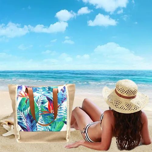 Vista 81 de Bolso grande de paja para mujer, tejido de ratán, bolso de playa de verano, a rayas