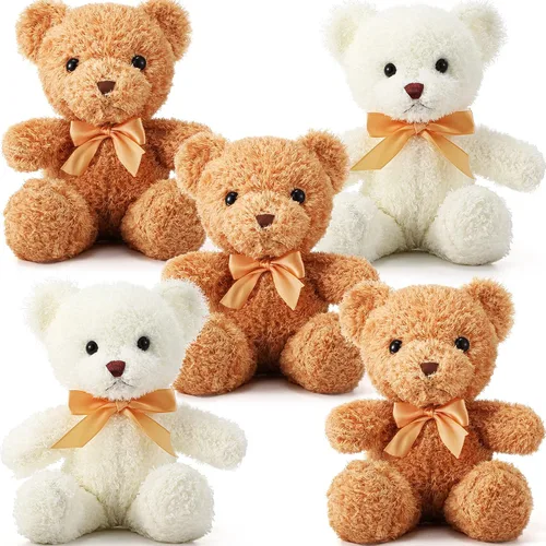 Vista 8 de HyDren 5 piezas de osos de peluche animales suaves juguetes de felpa de San Valentín, 12 pulgadas, lindo oso pequeño y lanudo con capucha y corbatín