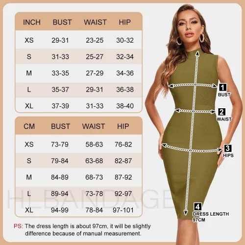 Vista 6 de HLBandage Vestido de vendaje ajustado de rayón y midi sin mangas con cuello alto para mujer