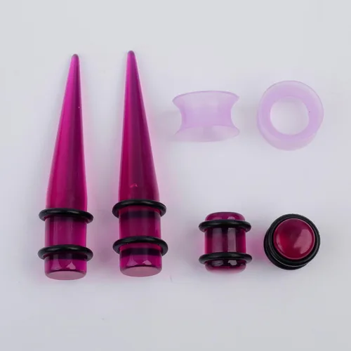 Vista 6 de Kit de estiramiento de orejas de silicona acrílica, 50 piezas cónicos ligeros, túneles y tapones para expansores de iniciación Juego de piercings