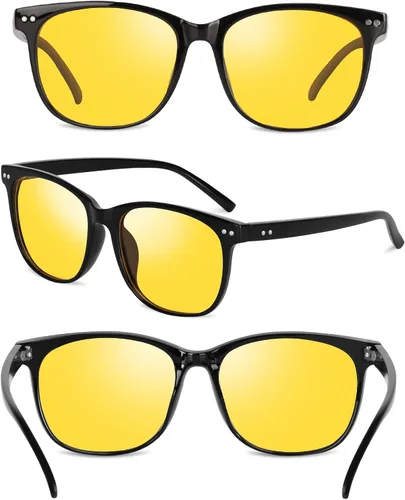Vista 2 de Kelinln Gafas de conducción de visión nocturna polarizadas antirreflejos lentes tintados amarillos transparentes para mujeres y hombres negro Glossy