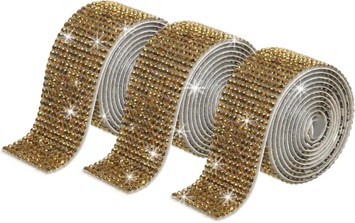 Vista 32 de MECCANIXITY 3 rollos de cinta de diamantes de imitación autoadhesiva de 3 yardas y 0.315 in para proyectos de artes y manualidades, pasteles de Beige