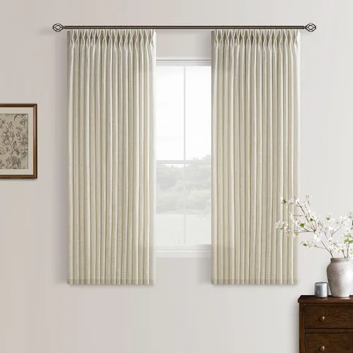 Vista 37 de TWODRAPES Cortinas de Lino Plisadas con Pinza Beige Blancas de 54 Pulgadas de Largo 2 Paneles para Comedor Cocina Dormitorio Plisadas Semi