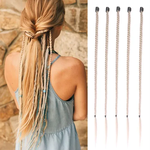 Vista 14 de Extensiones de cabello trenzado, 5 piezas de trenzas de bebé con fleco frontal, cabello largo trenzado, cabello natural suave para mujeres, uso