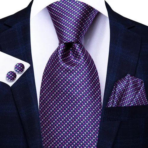 Vista 192 de Hi-Tie Corbata clásica de cachemira para hombre con pañuelo y gemelos a cuadros