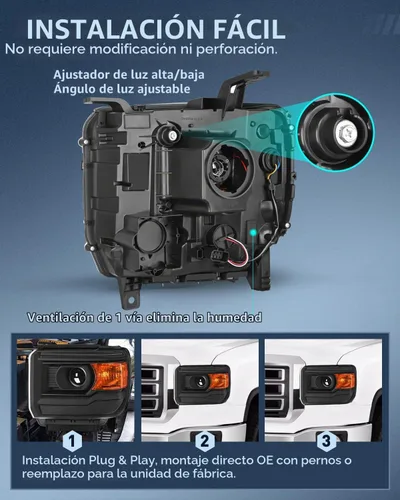 Vista 7 de Nilight Conjunto de faros compatible con GMC Sierra 1500 2500HD 3500HD 2014 2015 2016 2017 2018 Carcasa negra base Reflector ámbar Lentes
