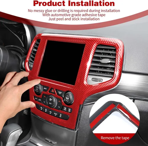 Vista 7 de Cubierta para panel de navegación con bisel central para Grand Cherokee Center Dash compatible con Jeep Grand Cherokee 2019 2020, accesorios Rojo