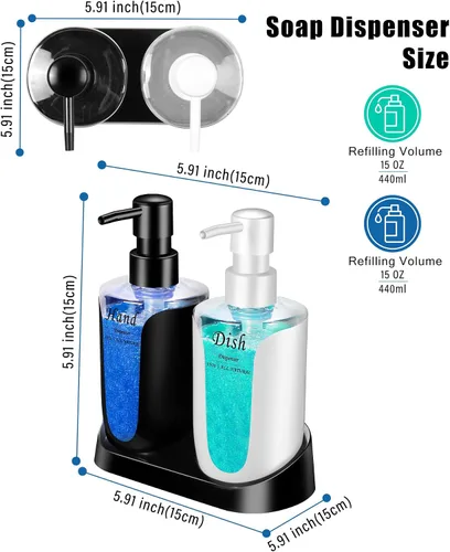 Vista 6 de Juego de Dispensadores de Jabón para Cocina, Contiene Dispensador de Jabón para Manos y para Platos, Dispensador de Jabón Moderno de Bomba Dual