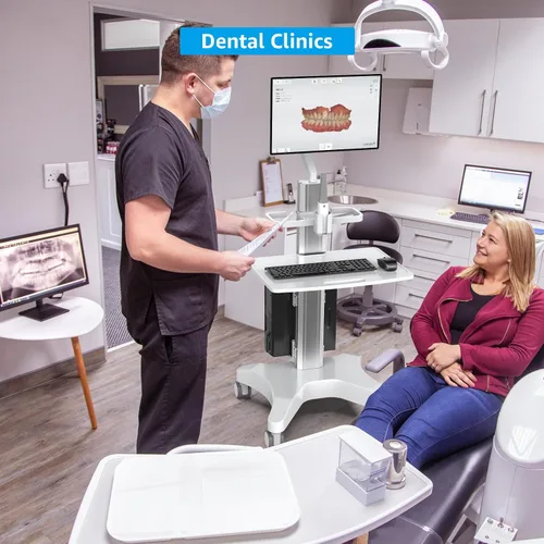 Vista 7 de Carrito Médico con Soporte para Monitor y Soporte para Escáner Oral – Estación de Trabajo Móvil con Altura Ajustable para Clínicas Dentales