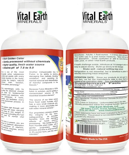 Vista 2 de Vital Earth Minerals Fulvic Minerals Liquid - Suplemento de ácido fúlvico con más de 70 oligominerales, electrolitos para energía y vitalidad, 32
