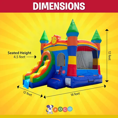 Vista 10 de Pogo Bounce House Crossover inflable con tobogán sin soplador, arcoíris sonriente 18 x 12 x 14.5 Foot Bounce House Combo Waterslide with