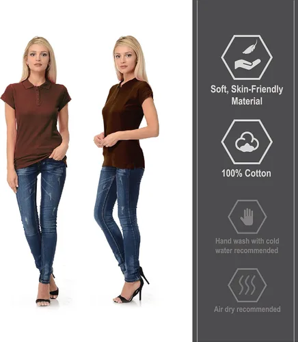 Vista 5 de FRESH TEE Polo piqué regular de manga corta para mujer (talla L, chocolate), Chocolate