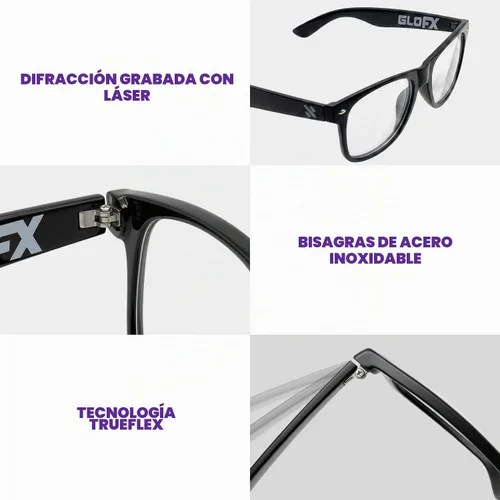 Vista 5 de Gafas de difracción definitivas - Efecto de corazón 3D arcoíris - Gran accesorio para EDM, conciertos y raves Negro