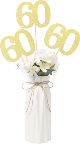 Vista 14 de Decoraciones de 50 aniversario NO 50, paquete de 10 centros de mesa de cumpleaños de 50 cumpleaños de doble cara con purpurina dorada para mesas Oro