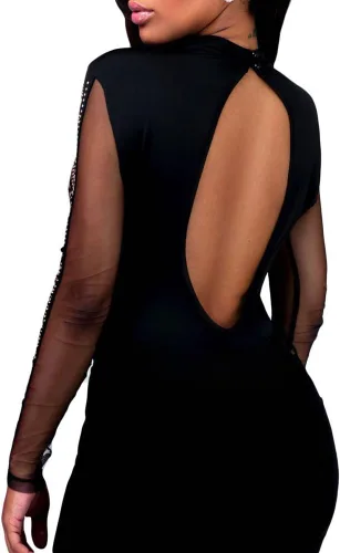 Vista 2 de Lrady - Body de malla traslúcida con cuello alto para mujer, tipo leotardo