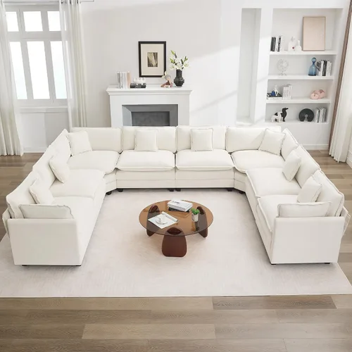 Vista 9 de Sofá modular en forma de nube de 113 pulgadas, sofás de asiento profundo de gran tamaño para sala de estar, sofá modular tapizado de chenilla