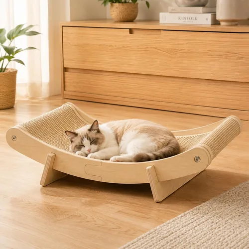 Vista 8 de PETKARAY Cama para Gatos Plegable y Elevada, Muebles de Salón Esponjosos para Gatito con Marco de Metal, Cama Colgante Elevada para Gatos