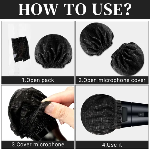 Vista 3 de Buryeah 600 fundas desechables para micrófono, no tejidas, parabrisas de micrófono de mano con banda elástica envuelta individualmente