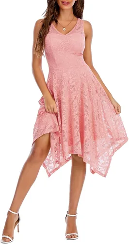 Vista 25 de Meetjen Vestidos de cóctel para mujer 2025 con dobladillo tipo pañuelo, encaje, formal, para invitada de boda, dama de honor, elegante, para Negro