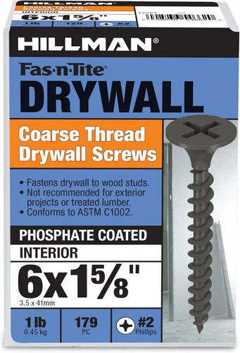 Vista 4 de Fas-N-Tite 190 tornillos para paneles de yeso de rosca gruesa #6 x 1-5/8 Phillips Bugle Head Sheetrock, tornillos de acero al carbono fosfato negro