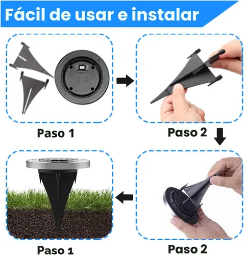 Vista 5 de Rayolon Luces Solares para Suelo, Paquete de 4, 8 LED Luces Solares Blancas para Sendero, Impermeables, Modernas, Exteriores, Empotradas en Suelo