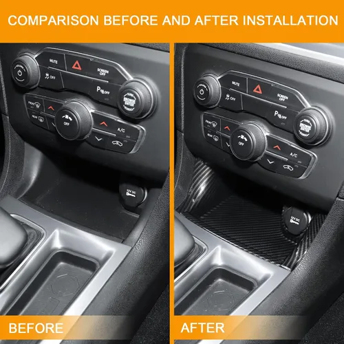 Vista 4 de JeCar Accesorios interiores Consola central Cambio de marchas frontal Panel de almacenamiento para Dodge Charger 2011-2020, fibra de carbono, 4