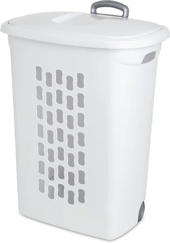 Vista 3 de Sterilite Paquete de 3 Cestas de Ropa Ultra con Ruedas, Cesta de Lavandería con Tapa Abatible y Mango Retráctil - Carrito de Almacenamiento de Ropa