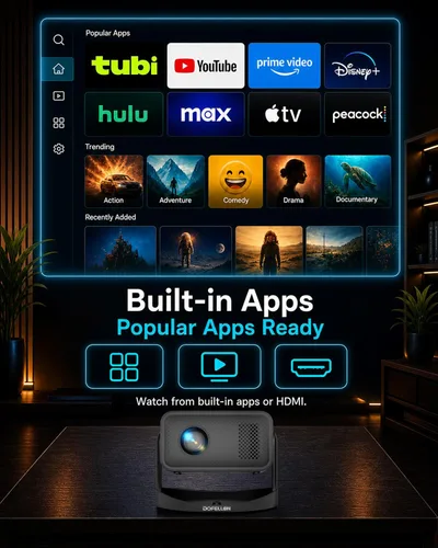 Vista 8 de Mini proyector inteligente 4K para cine en casa, WiFi y Bluetooth, nativo 1080P