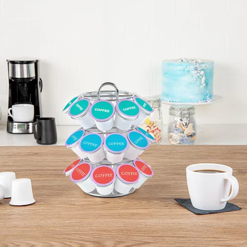 Vista 4 de Restaurantware - Soporte para cápsulas de café de 6.69 x 6.69 x 8.66 pulgadas, organizador de cápsulas de café de hierro para 27 K-Cup, cajón