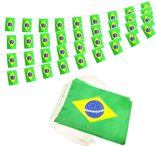 Vista 12 de Bandera argentina de 50 pies con cadena de bandera argentina, mini bandera argentina pequeña, para decoración de fiestas, tiendas y bares