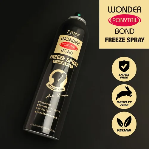 Vista 2 de EBIN NEW YORK Wonder Tail Bond - Aerosol de congelación de fijación extrema, cabello grueso, 2.7 onzas, sujeción de larga duración, control
