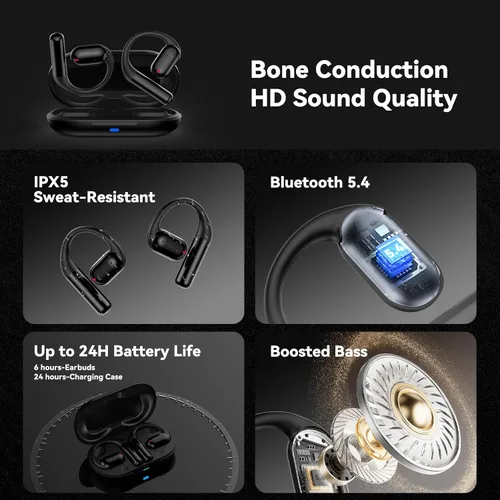 Vista 5 de Auriculares de Conducción Ósea Inalámbricos Bluetooth 5.4, Auriculares para Dormir de 0.8g con Micrófono HD/Control Táctil/Llamadas Claras