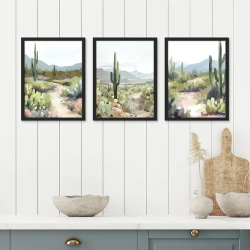 Vista 2 de SIGNWIN Póster enmarcado Joshua Tree Desert Landscape Cactus, Naturaleza silvestre, ilustraciones modernas, arte decorativo, floral, botánico