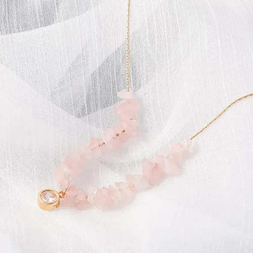 Vista 5 de BONJOULRY Collares delicados con cristales de cuarzo rosa para mujer, estilo bohemio, curativo, con cuentas cúbicas, con dije de flor de loto