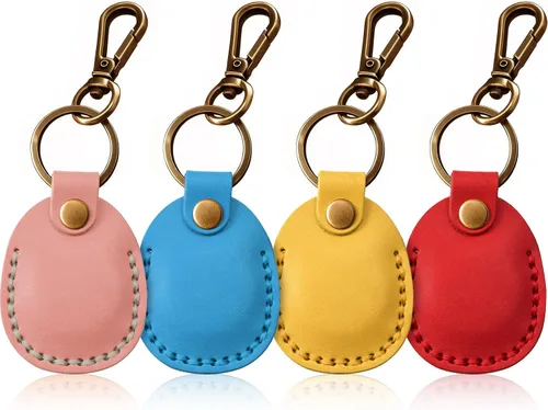 Vista 19 de Llavero de Airtag de cuero genuino, llavero portátil de Air tag con anillos para llaves, funda de cobertura oculta completa compatible con Airtag