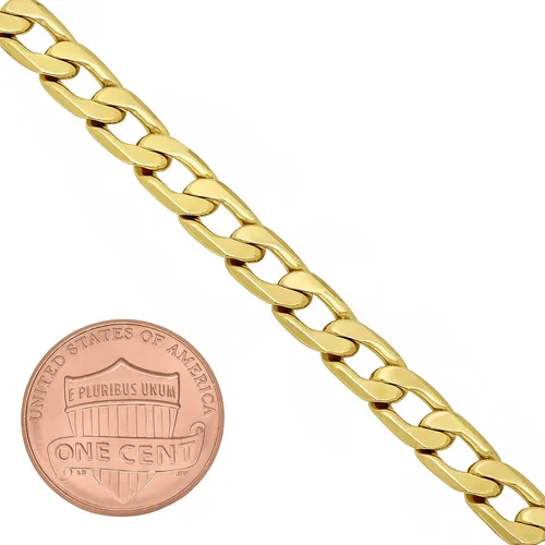 Vista 3 de The Bling Factory 6mm 14k Yellow Gold Plated Beveled Curb Chain Necklace
