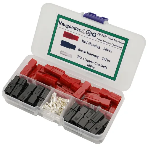 Vista 5 de 20 pares de desconexión rápida 30AMP 600V conector de alimentación Enchufe de batería+terminales rojo negro