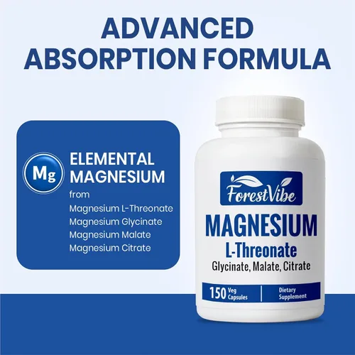 Vista 3 de L-treonato de magnesio, citrato, malato y glicinato, 150 pastillas quelatadas, suplemento de magnesio de alta absorción para mujeres y hombres