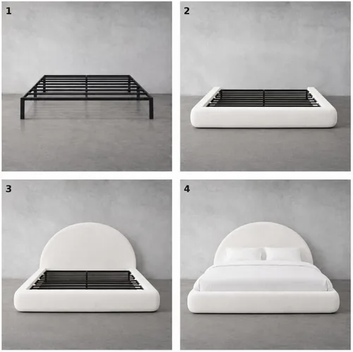 Vista 3 de Cama redonda – Funda lavable con cremallera – Espuma suave tapizada de lino – Modular minimalista moderno – Media luna – Se vende por separado