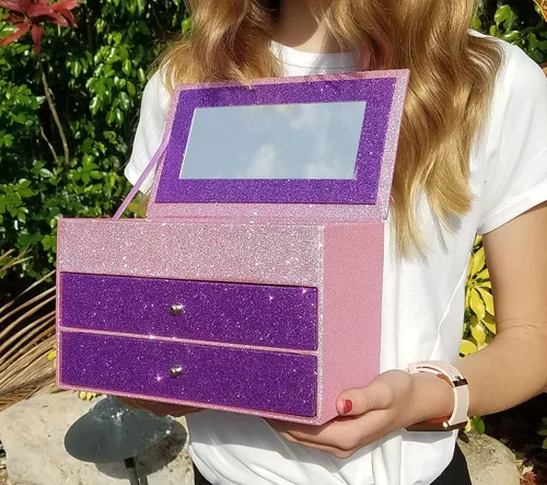 Vista 3 de Sparkle Glamour - Joyero organizador rosa con cajones morados