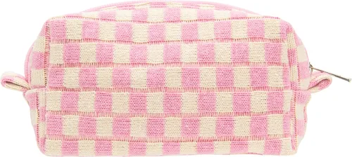 Vista 73 de PAZIMIIK Bolsa de Maquillaje a Cuadros para Bolso Portátil con Cremallera, Estuche Pequeño de Cosméticos para Accesorios de Viaje, Azul Ártico